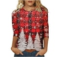 thumbnail image 2 of Mifsaly Plus Size Christmas Shirts Women 3/4 Sleeve Crewneck Loose Tops Pullover Xmas Santa Tree Graphic Funny Blouse Festival Party Fashion T-Shirts 2025 Holiday Gifts, 2 of 5