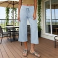thumbnail image 4 of Summer Casual Pants Solid Color Straight Loose with an Elastic Waistband and Pockets For Shorter Women/Regular/Tall, 4 of 5