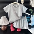 thumbnail image 2 of Ulanda Toddler Baby Boy Girl Summer Outfit Short Sleeve Rainbow T-Shirt Top Solid Color Shorts 2PCS Cute Clothes (Grey, 3-4 Years), 2 of 4