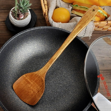 

ONHUON Long Wooden Cooking Rice Spatula Scoop Kitchen Utensil Non-stick Hand Wok Shovel