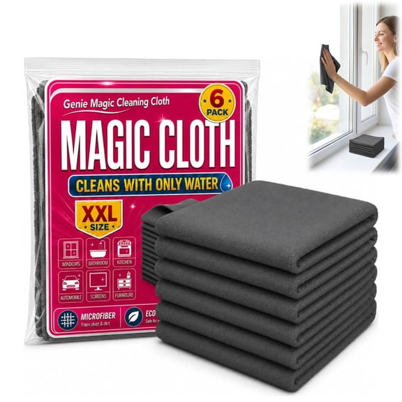 Genie Cloth Magic Cloth, 6 Pack 8*12in Lint Free Reusable Cleaning Cloths for Windows, Cars, Mirrors, Glass and Stainless Steel
