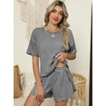 thumbnail image 6 of TEMOFON Women's 2 Piece Striped Lounge Set, Summer Casual Comfy Short Sleeve Top & Matching Shorts Loungewear Set, 6 of 9