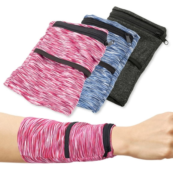 3Pcs Wrist Wallet with Zipper, Lightweight Phone Wristband for Running, Breathable Wrist Cell Phone Pouch with 2 Pockets, Wrist Phone Holder for Sports, Travel, Walking, Style B