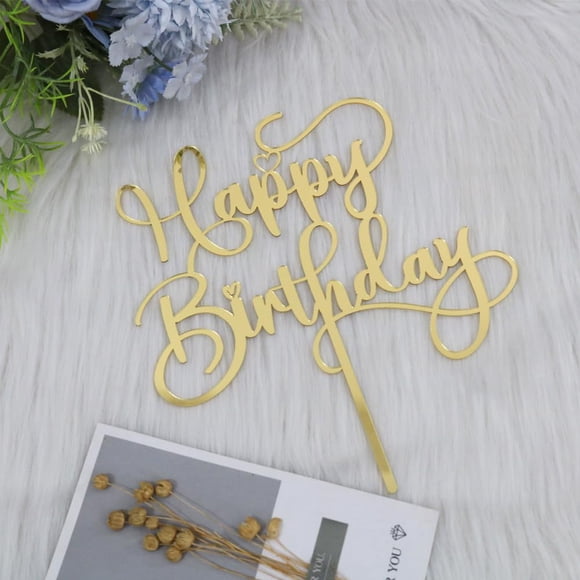 Adorno para Pastel Sodasos Feliz Cumpleaños Acrílico Dorado con Brillo