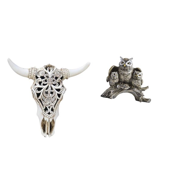 Escultura tribal de cabeza de toro y figuras de búho para colgar en la pared, ideal para oficina, , dormitorio, estatua de animal moderna