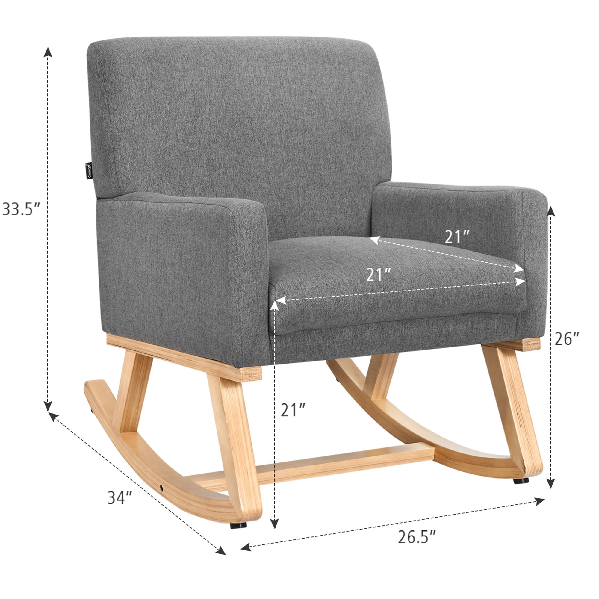 Gymax Mid Century Accent Armchair Fabric Rocking Chair Upholstered Lounge Chair Gray