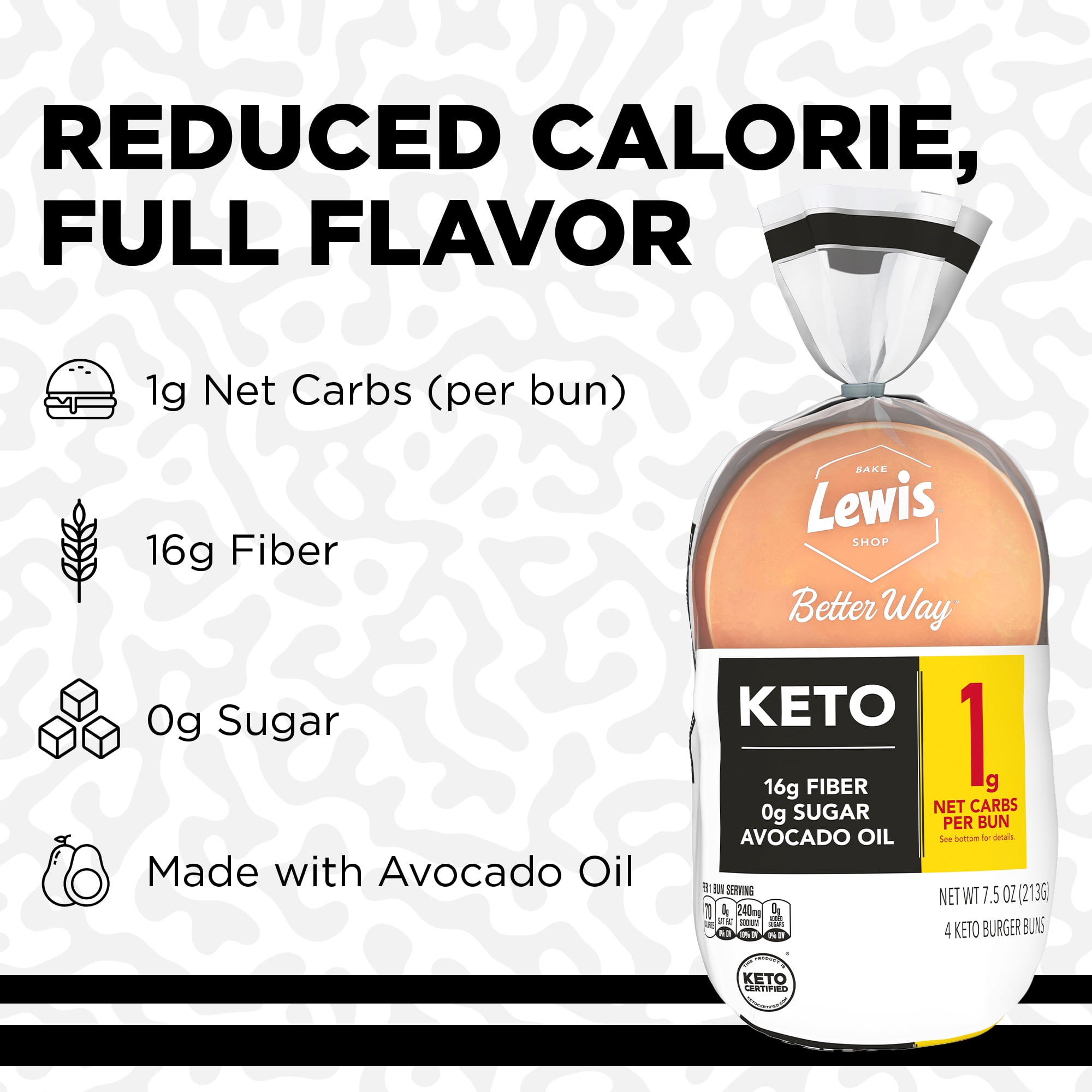 Lewis Bake Shop Better Way Keto White Burger Buns, 7.5 oz, 4 Count