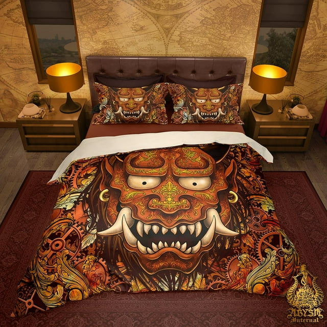 Oni Comforter or Duvet, Funky Bed Cover Steampunk Bedroom Decor, King, Queen &
