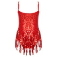 thumbnail image 2 of iixpin Girls Latin Dance Dress Leotards Shiny Sequins Dancewear Ballroom Tassel Hem Rumba Samba Dance Costume Red 10, 2 of 7
