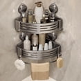 thumbnail image 2 of VEGCOO Tall 2-Tier Corner Shower Caddy with Suction Cups, No Drill Bathroom Organizer with Towel Bar and Hooks, Gunmetal Grey Shower Organizer for Bathroom, Kitchen Sink, Storage for Shampoo, Soap, 2 of 8