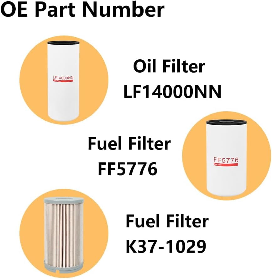 LF14000NN FF5776 K37-1029 Oil Change Filter Kit Fits for CUMMINS ISX15 Replace K37-1012 K37-1011 2864993 2893612 C3685306 4331007 96498 4367100 LF9080 P559000