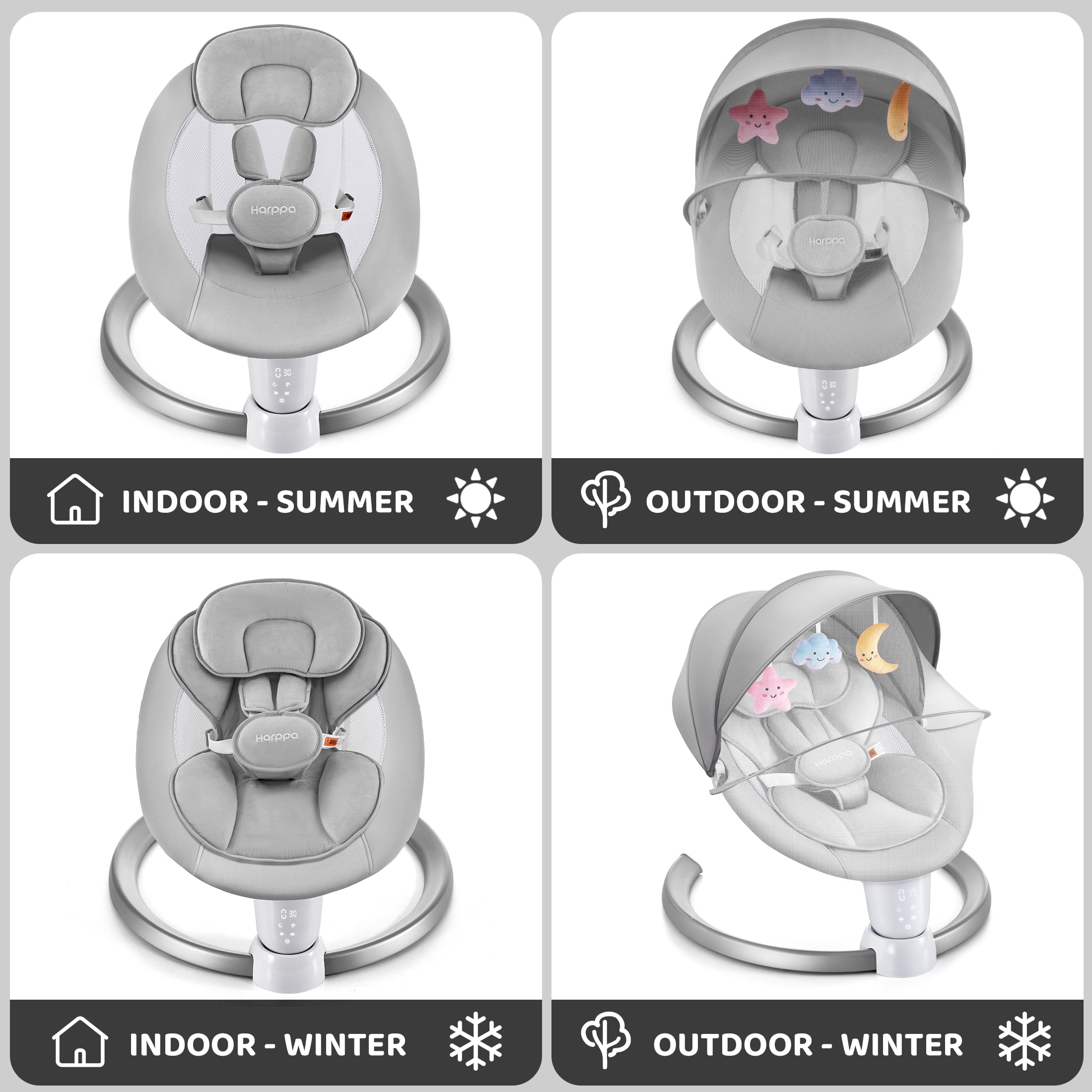 HARPPA Electric Baby Swing for Infants , 5 Sway Speed, Remote Control, Gray