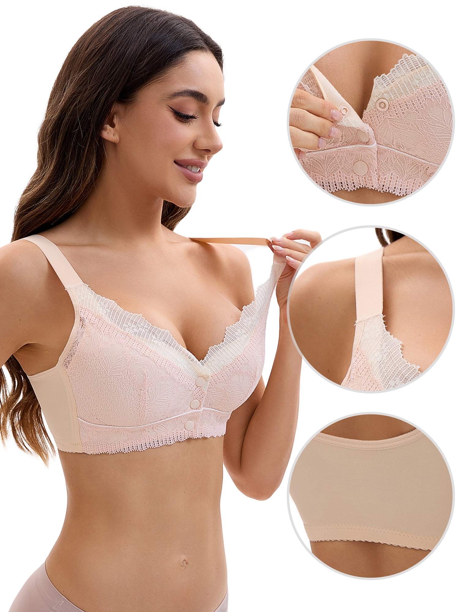 Unique Bargains Front Closure Full Coverage Wirefree Bras XXL Beige