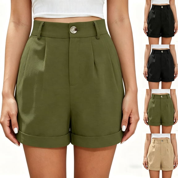 Women's Plus Size Lightweight Casual Shorts, Elastic Waist Drawstring Side Pockets, Summer Pull‑on Shorts for Outdoor Daily Casual | TruHer,Army Green L