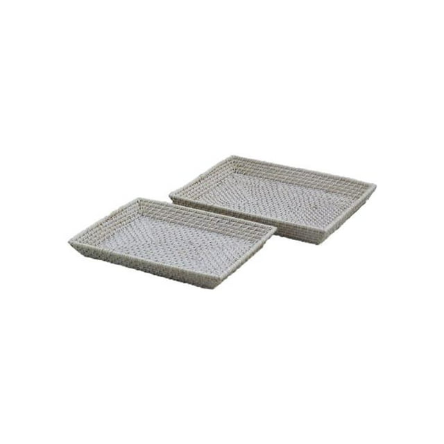Plutus Brands PBTH93441 Natural Fiber Rattan Tray, White - Set of 2