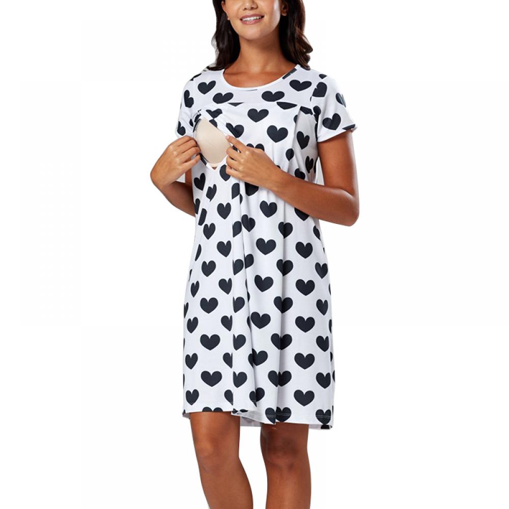 Women's Short Sleeve Polka Dot Nursing Dresses for Breastfeeding