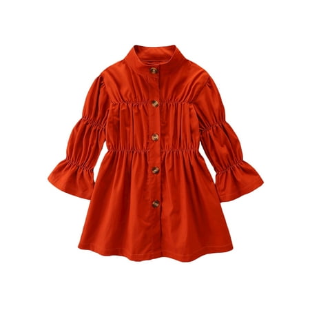 

PBaeM Toddler Baby Girls Autumn Flared Sleeve Half High Collar Dress