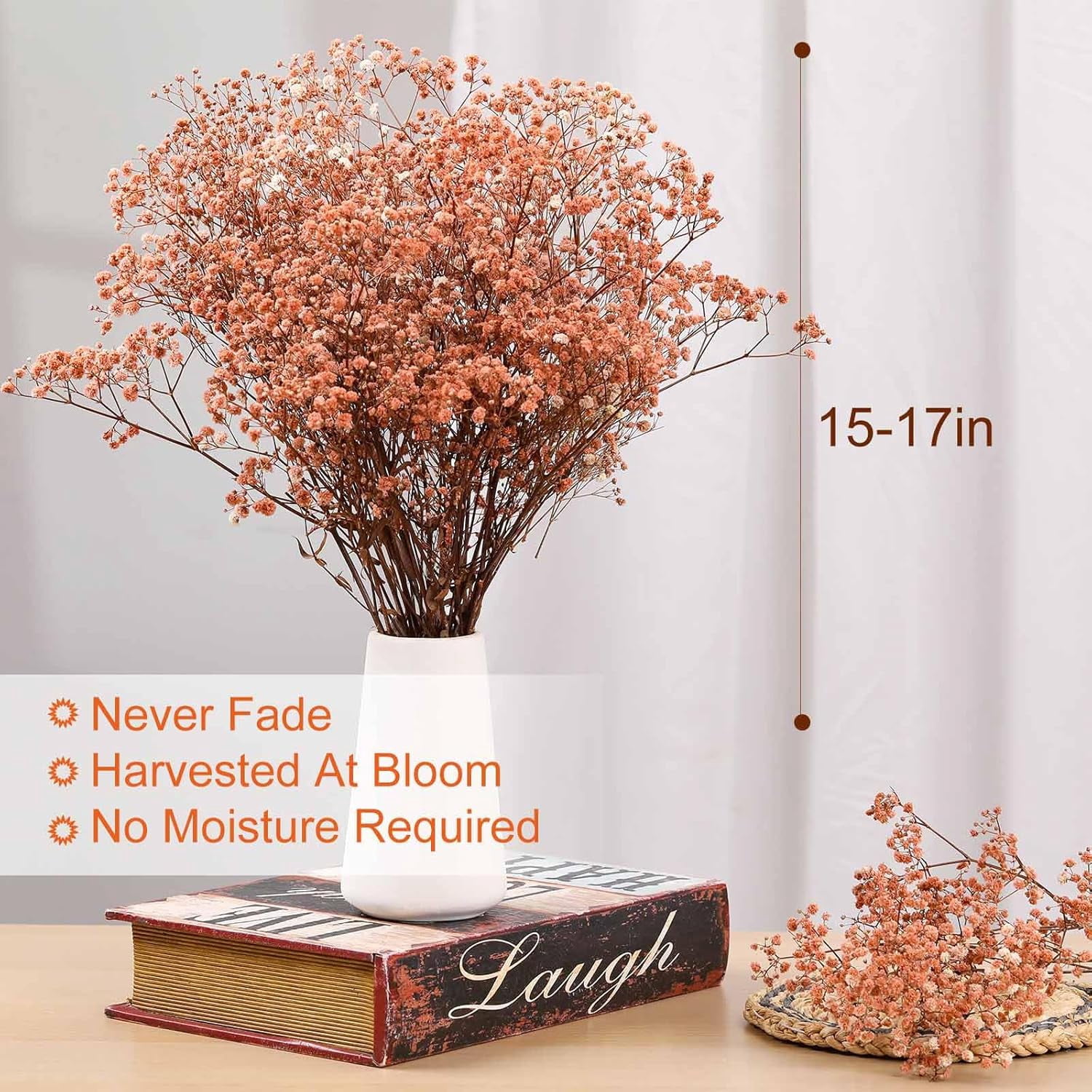 Babys Breath Dried Flowers Bouquet-17'' 2500+ Ivory Dry Flowers, Natural Gypsophila Branches for Wedding, Home Table Vase Decor, DIY Wreath Floral, Fall Thanksgiving Autumn Decoration (Brown, 3oz)