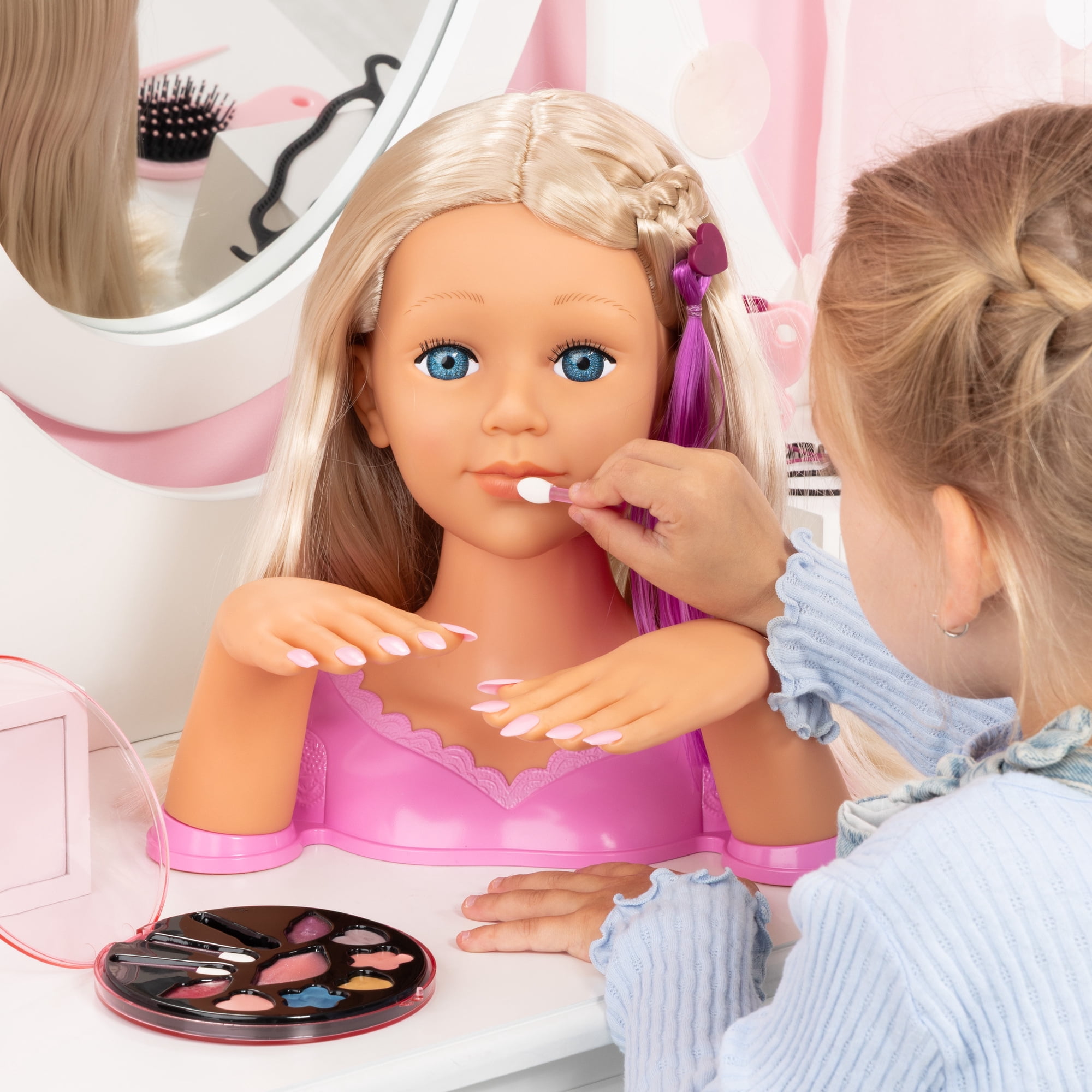 Bayer Design: Charlene Magic Nails - Blonde - Doll Styling Head, 10.5" Tall Bust, Movable Hands, Design Makeup-Hair-Nails, Beauty & Salon Toy, Kids 3+