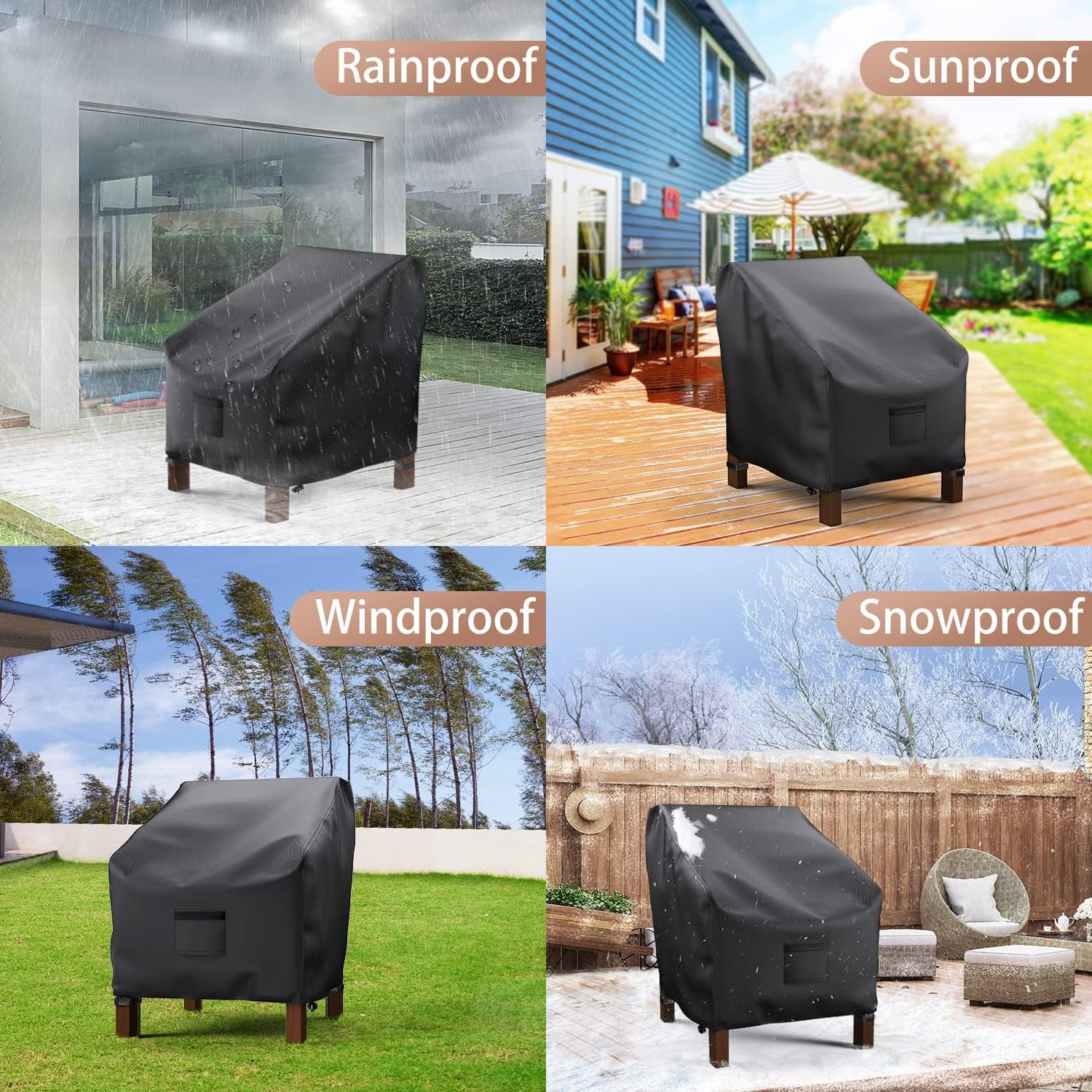 Patio Chair Covers Waterproof, Lounge Deep Seat Cover, Heavy Duty Outdoor Lawn Patio Furniture Covers (31" W x 38" D x 30" H - 2 Pack)