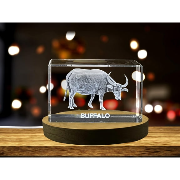 Unique 3D Engraved Crystal with Buffalo Design - Perfect Gift for Animal Lovers