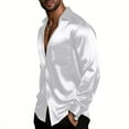 thumbnail image 4 of Long Sleeve Shirts for Men Button Down Lapel Silk Satin Blouses Beach Party Casual Top with Chest Pocket (L, White), 4 of 6