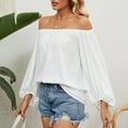 thumbnail image 6 of cfhntfmh Going out Tops for Women Trendy Chiffon off Shoulder Shirts Soft Long Sleeve Pleated Flowy Solid T-Shirts, 6 of 7