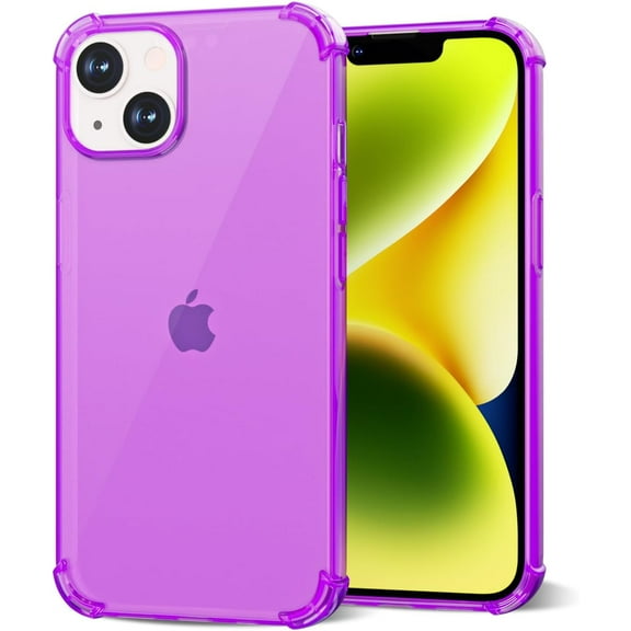 for iPhone 14 Phone Case/iPhone 13 Case Clear, Transparent Crystal Thin Slim Flexible TPU Cover, Non-Yellowing Soft Silicone for Women Girl Cute, Protective Shockproof Bumper, Neon Purple