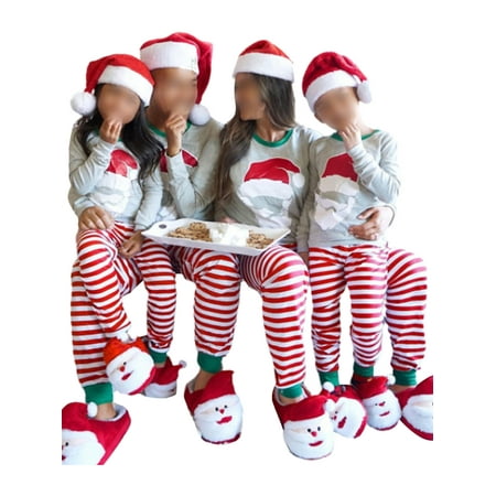 

Capreze Elastic Waist Nightwear Santa Claus Print PJ Sets for Mommy Dad Child Striped Long Sleeve Sleepwear Loose Matching Family Pajamas Set Gray Red Child 3T