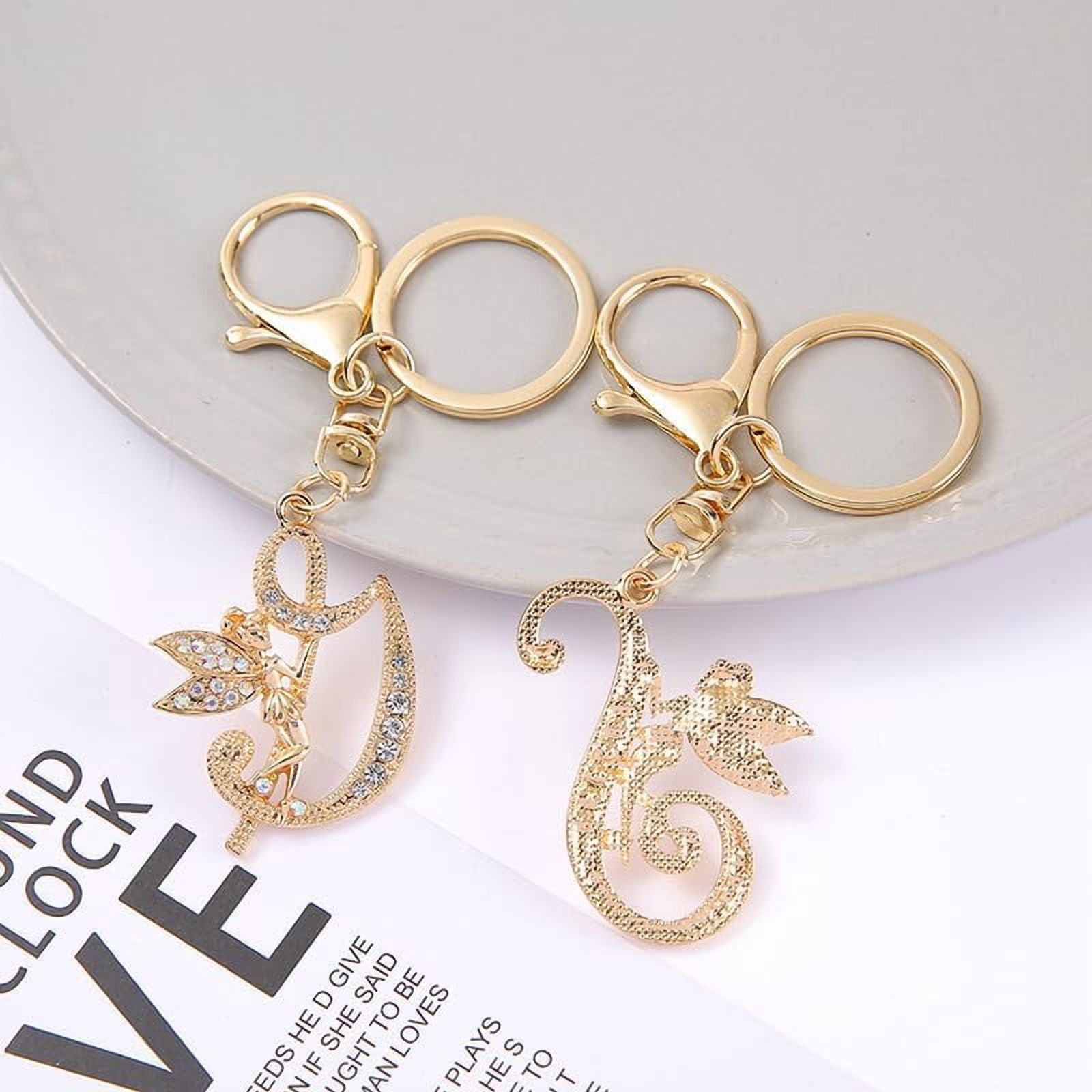 YUANHUYUOU ﻿letter keychain,﻿Letter A-Z Keychain for Women Men Crystal with Pearl Purse Handbags Metal Alphabet Initial Key Ring.