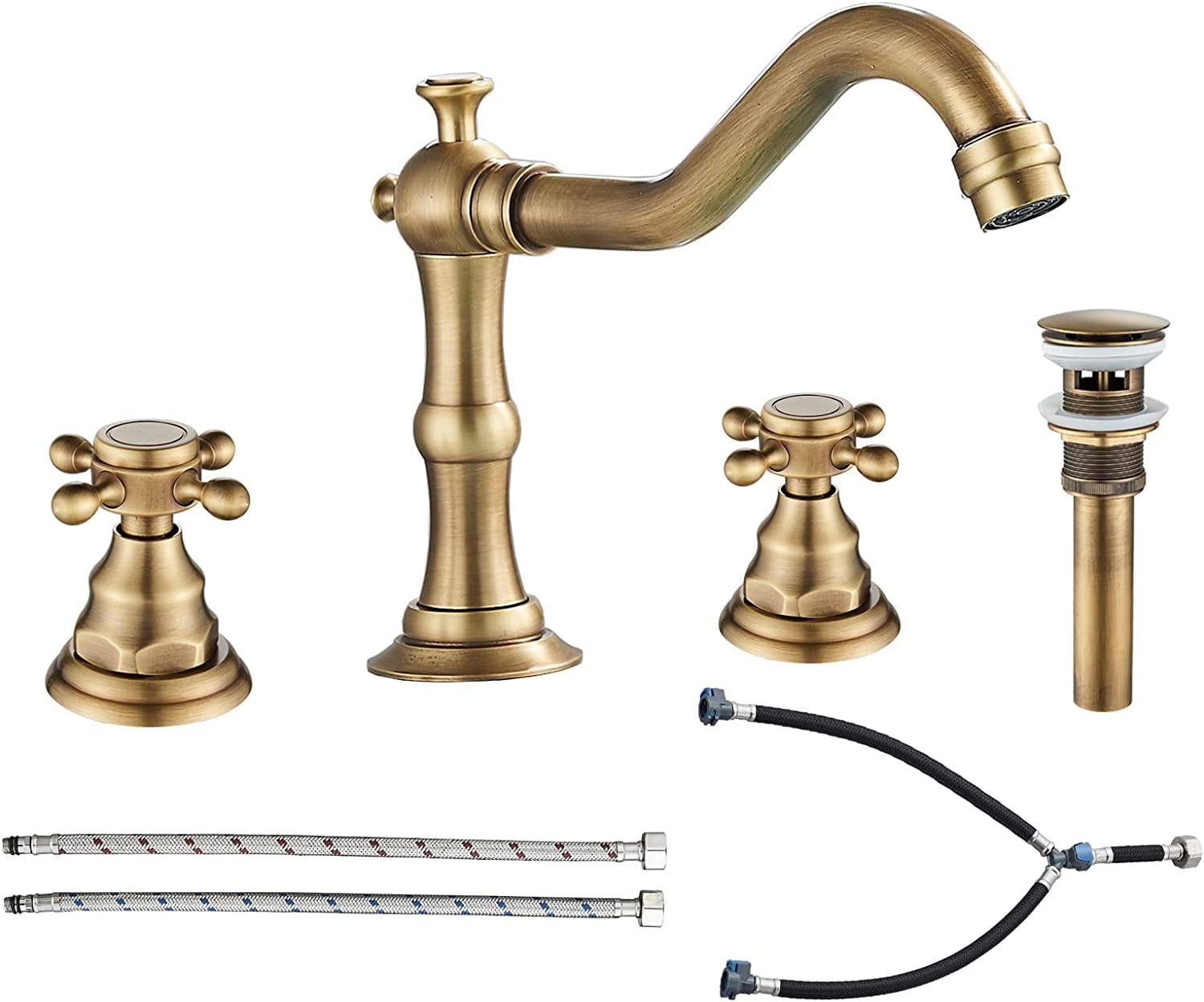 TVTIUO Brushed Gold Bathroom Faucet 2 Handles 3 Holes Widespread