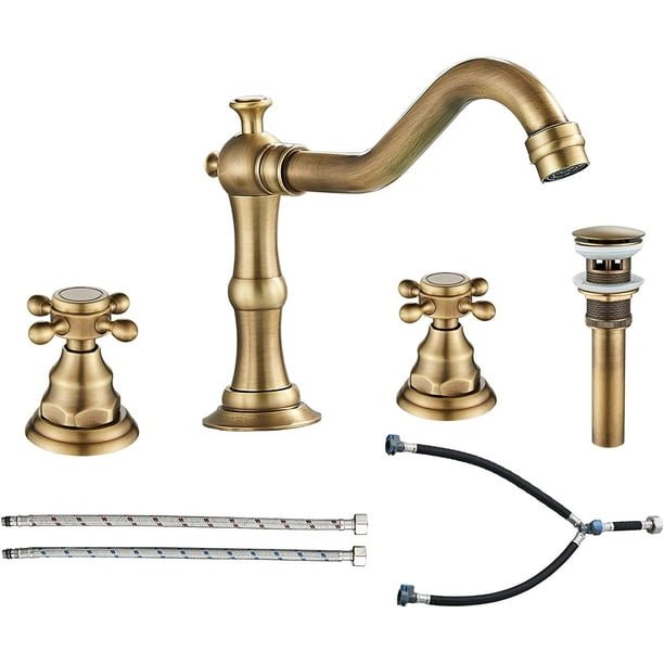 TVTIUO Brushed Gold Bathroom Faucet 2 Handles 3 Holes Widespread