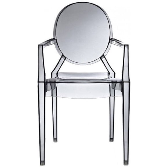 2xhome Transparent Modern Plastic Dining Chair with Arms Stackable Clear Acrylic Vanity Contemporary Accent Side Armchair, Smoke, Set of 1, 1 piece
