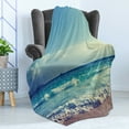 thumbnail image 4 of Tropical Island Soft Flannel Fleece Throw Blanket, Ocean Waves on Seychelles Beach at the Sunset Time Skyline, Cozy Plush for Indoor and Outdoor Use, 50" x 70", Turquoise Sky Blue Umber, by Ambesonne, 4 of 5