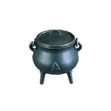 Triquetra 3.5" Small Cast Iron Cauldron with Lid and Carry Handle for Spells, Smudging, Ritual & Blessings