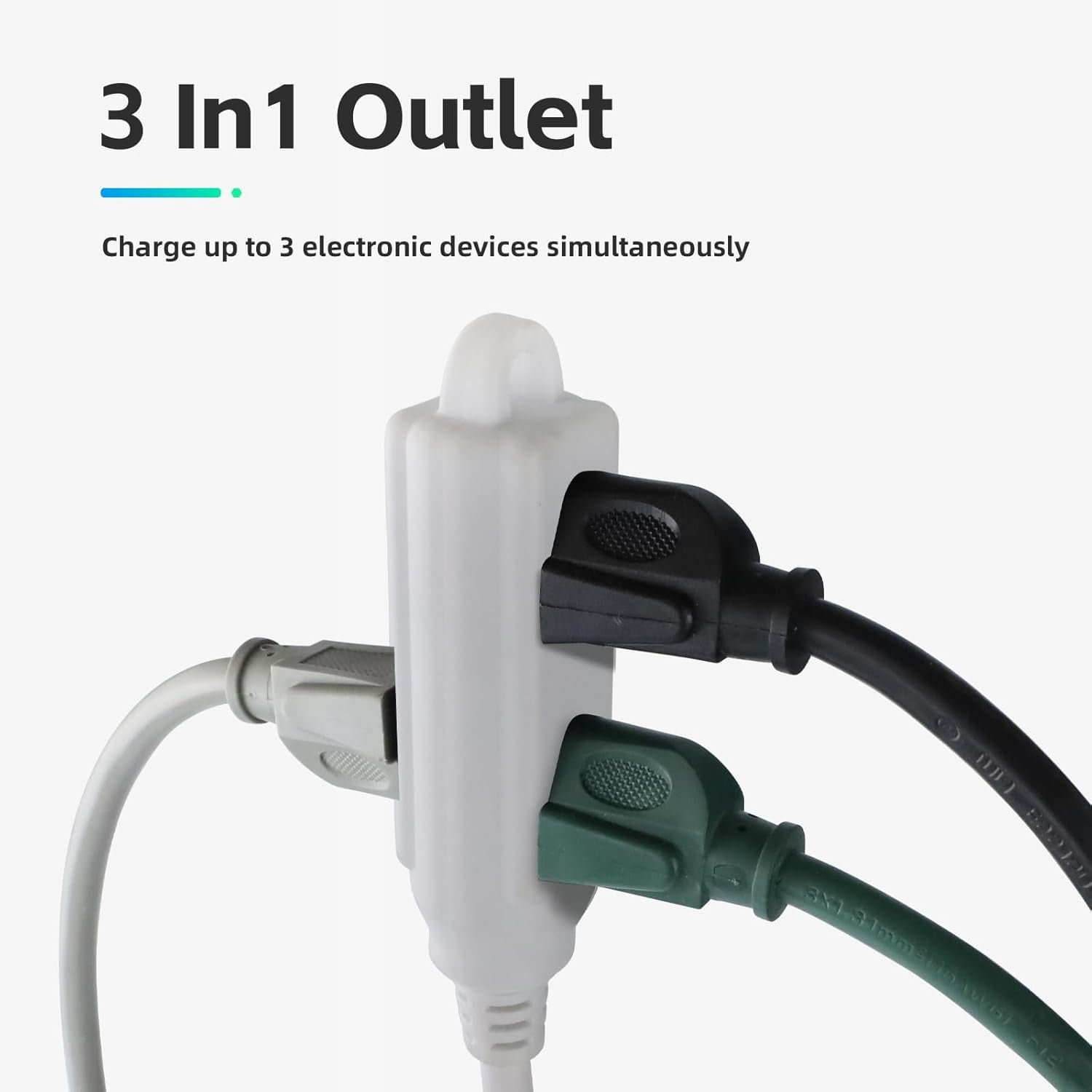Low Profile 15 Ft Flat Plug Extension Cord - 16 AWG 3 Prong Grounded Cable with 3 Outlets, Perfect for Indoor Use, White, UL Listed