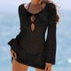 thumbnail image 2 of Vestido de playa de manga larga con escote en V y aberturas para mujer - Falda corta de protección solar para vacaciones, 2 of 7