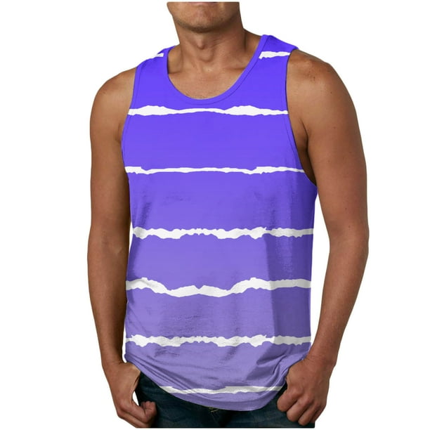 Hombres Casual Gradación Raya Impresión Suéter Cuello Redondo Tanque Deportivo