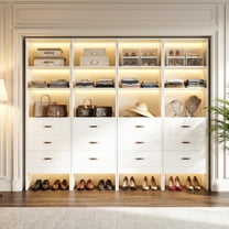 Aheaplus Family Ultimate Pack: 4x 96" Closet Systems | 12 Hanging Rods   12 Wooden Drawers | Adjustable Wall-Mounted Organizers for Whole-Home Storage (5-8FT Each),White