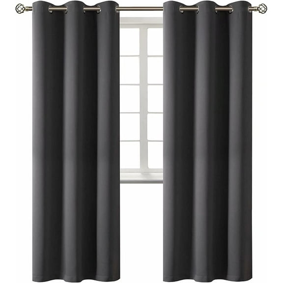 2 panels K68 charcoal color 100 % blackout thermal light blocking drapes for sliding patio window curtain top grommets noise reducing 37" wide X 63" length each panel