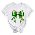 thumbnail image 5 of FRSASU Womens T-Shirt,Crewneck Tee Green Bow Shamrock Short Sleeve Casual T Shirts Basic Tees White, 5 of 5