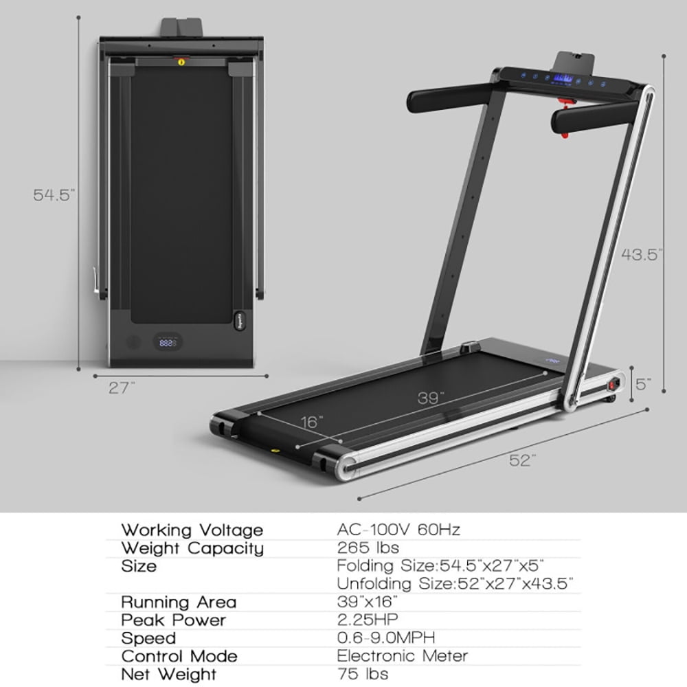 Topcobe 2-in-1 Folding Treadmill with Dual LED Display, Under Desk Walking Pad Treadmill, Walking Pad for Home, Silver
