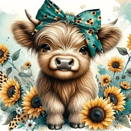 Highland Cow Diamond Art Painting Kits for Adults Beginners, Cow 5D Diamond Painting Dots Art Kits for Home Decor 11.8x11.8 Inch