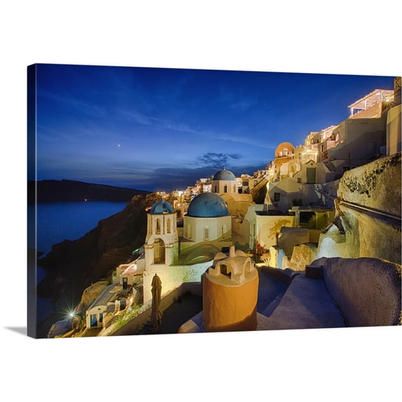 Great BIG Canvas | "Sunset at Oia, on the island of Santorini, Greece" Canvas Wall Art - 24x16