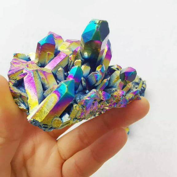 K-KED 30g Natural Rainbow Aura Titanium Bismuth Quartz Crystal Cluster Healing Mineral-default