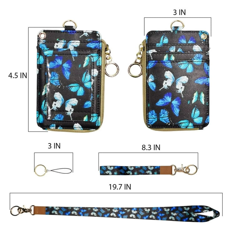 Cute Id Badge Holder with Lanyard,Blue Butterfly Print Teacher