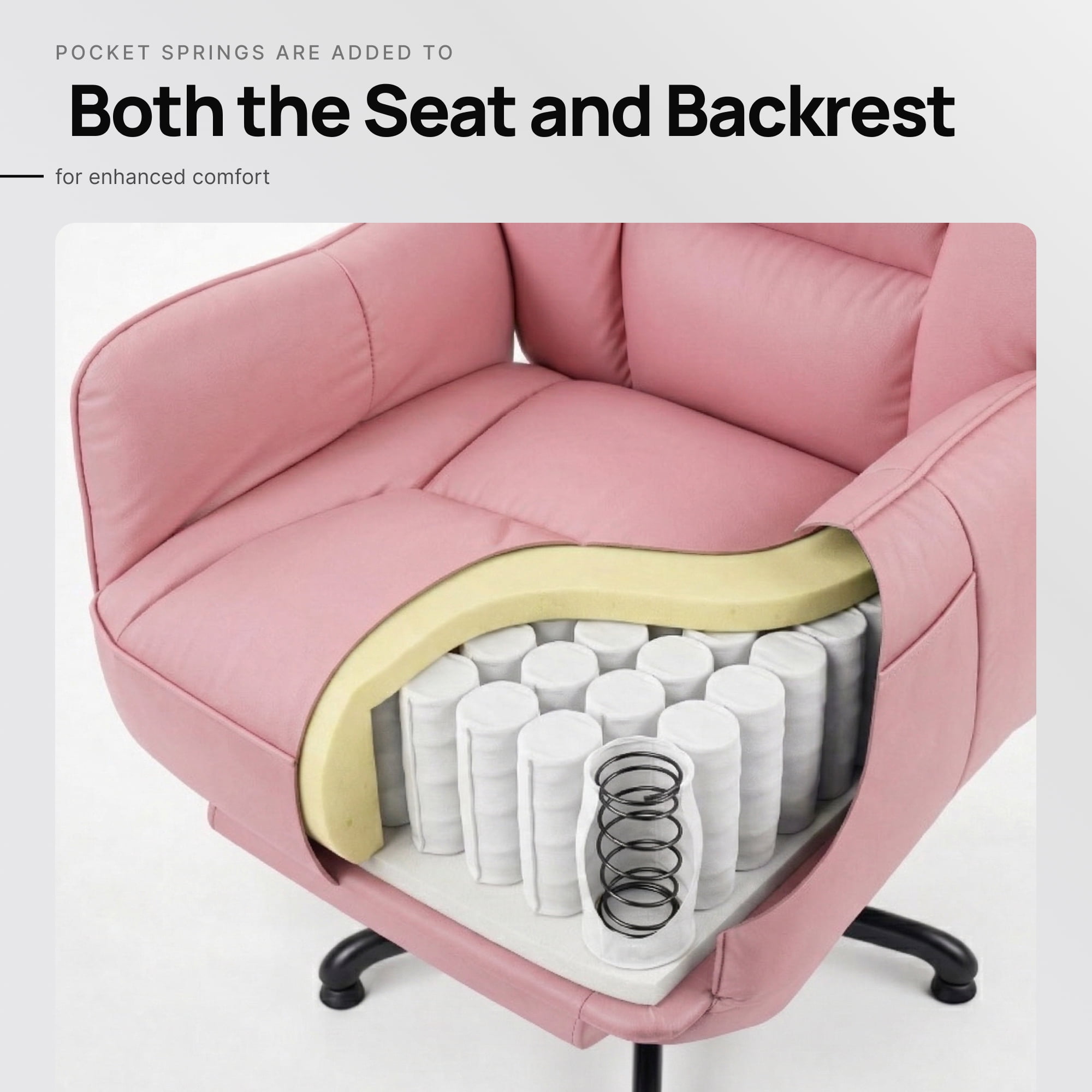 GOOSEA Office Chair with Swivel-Out Armrests, Criss Cross Chair with Pocket Spring Seat Cushion and Backrest, Executive Desk Chair with Ergonomic Headrest and Footrest, Pink