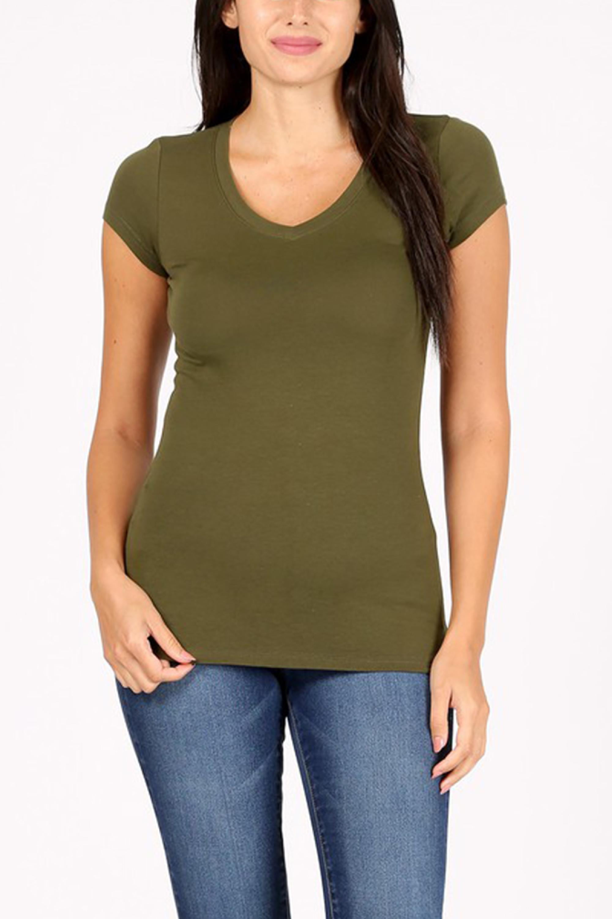 Moa Collection Women's Casual Solid VNeck Short Sleeve Basic TShirt