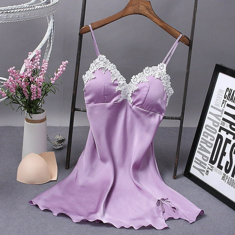 LSFYSZD Summer Women V neck Satin Silk Lace Lingerie Night Full Slip Mini Nightgown Sleepwear Dress Walmart