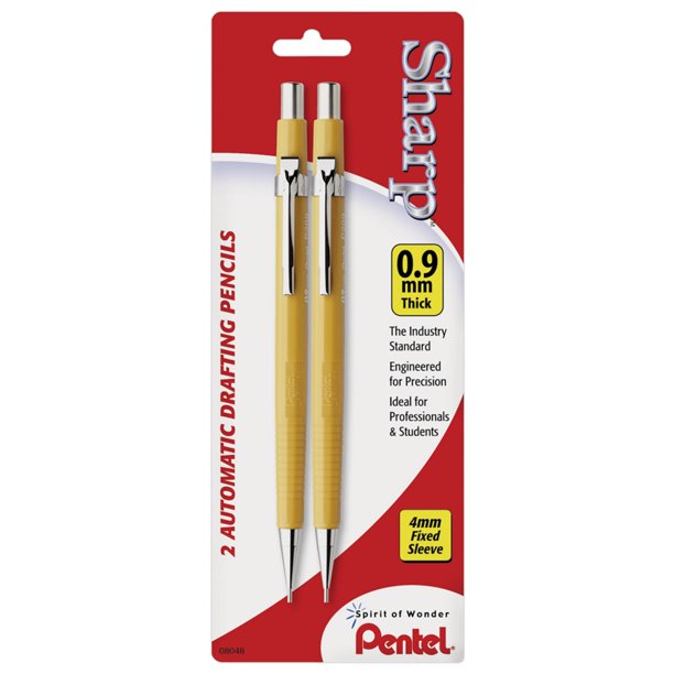 Lápices de dibujo Pentel Sharp de 0,9 mm, color negro, paquete de 2